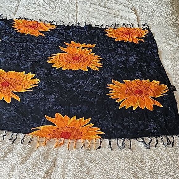 KOKO KNOT Beachy Swim Suit Cover-Up Blue with Orange/Yellow Flowers Print Sarong - Picture 6 of 7